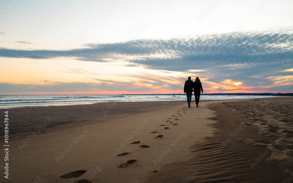 Naklejka premium couple walking on the beach