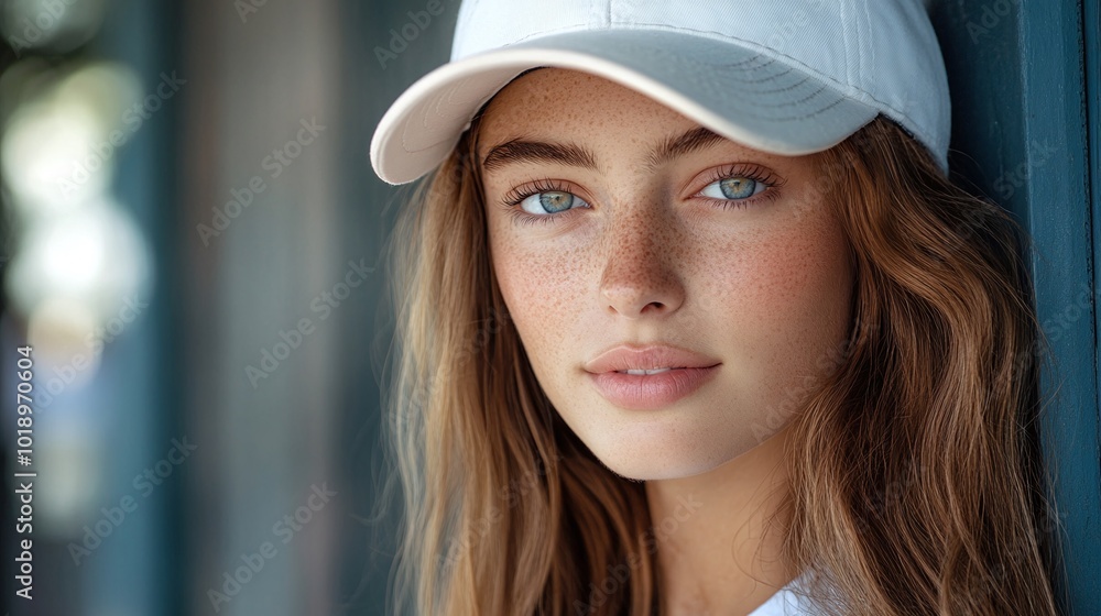 modern mockup template for women with a white baseball cap, showcasing trendy casual outfits, stylish headwear, and clothing design concepts for brand use modern mockup template for women with a white baseball cap, showcasing trendy casual outfits, stylish headwear, and clothing design concepts for brand use