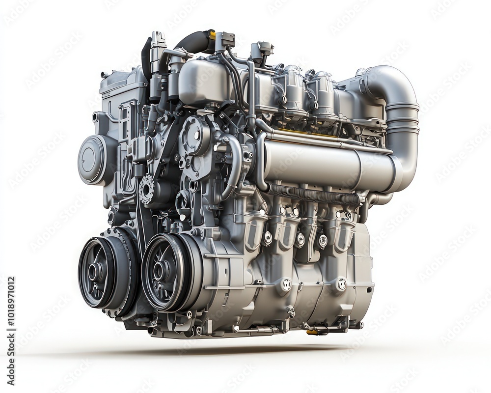 A robust diesel engine, standing out against a white background, emphasizing its precision engineering. A robust diesel engine, standing out against a white background, emphasizing its precision engineering.