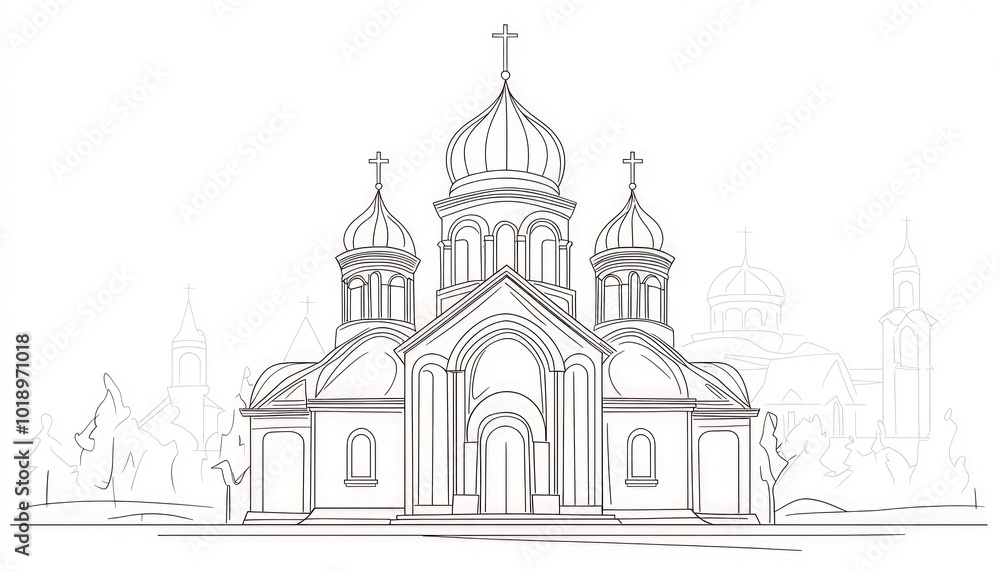 Line art silhouette an orthodox church, perfect for travel-themed designs