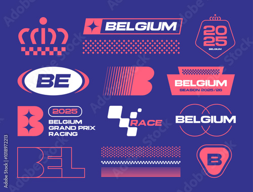 Set streetwear auto racing logo ideas for a clothing brand. Design vector typography for decals auto and t-shirt Belgium streetwear clothing y2k style.