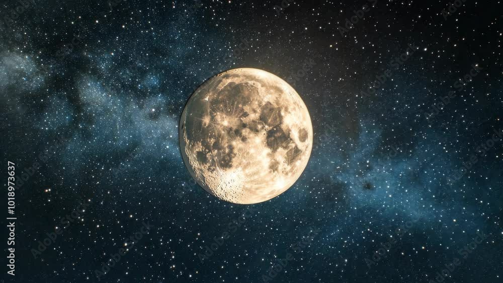 A full moon shines brightly in the night sky, surrounded by a field of twinkling stars A full moon shines brightly in the night sky, surrounded by a field of twinkling stars