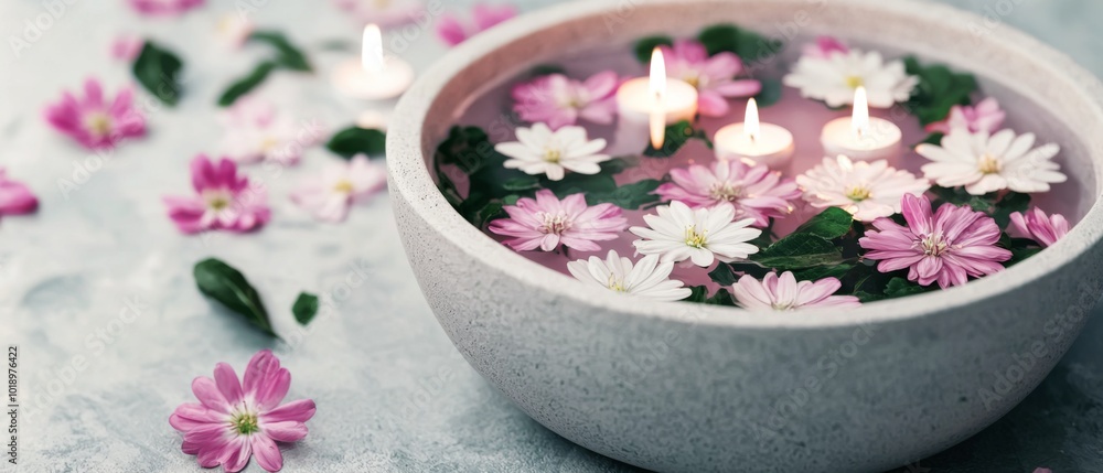 Serene Herbal Bath with Flowers and Candles Serene Herbal Bath with Flowers and Candles