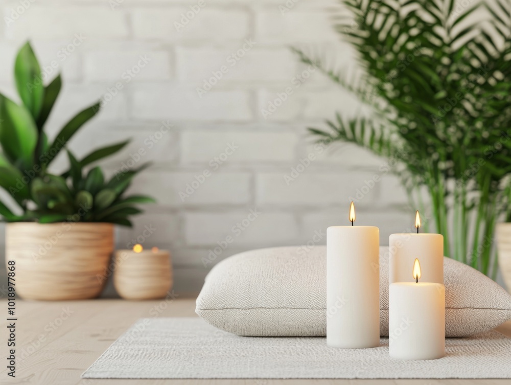 Calm Meditation Space with Cushions and Candles Calm Meditation Space with Cushions and Candles