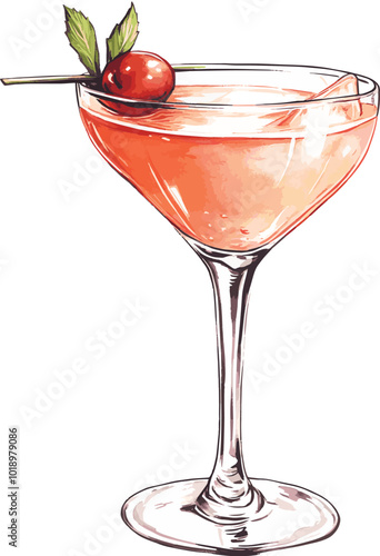 cocktail with cherry vector illustration