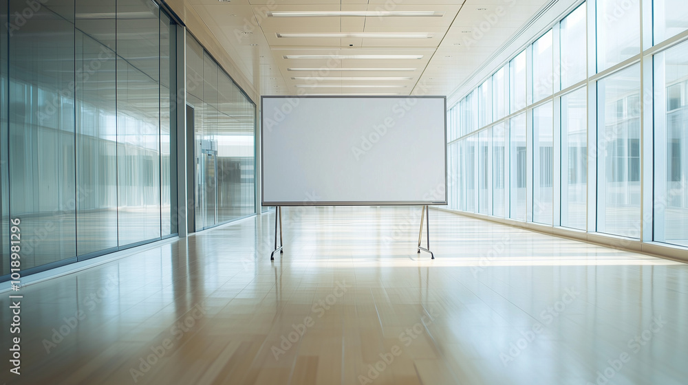 Large Blank Whiteboard in a Modern Glass Office with Natural Lighting Large Blank Whiteboard in a Modern Glass Office with Natural Lighting
