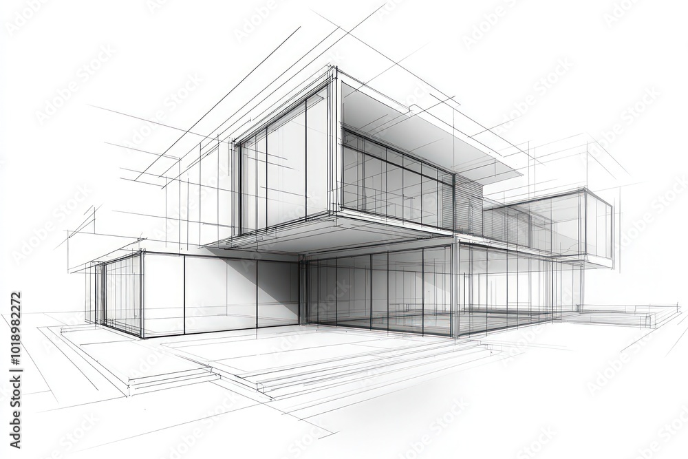 Modern house design in abstract architectural line art Modern house design in abstract architectural line art