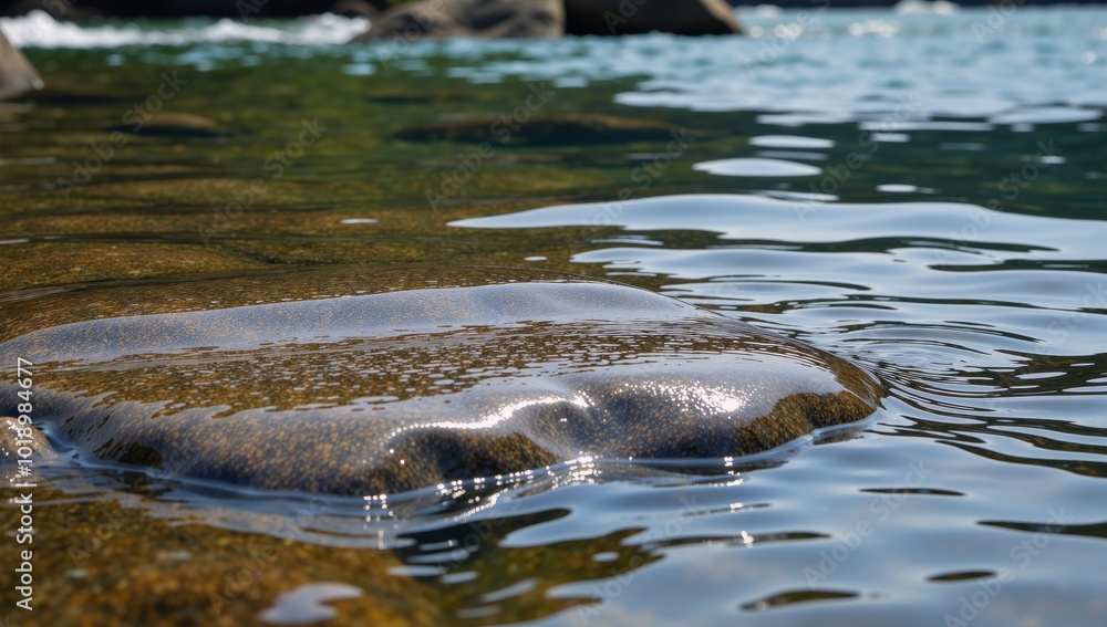 Fototapeta premium Water cascading over river stones river scene