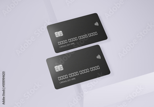 Futuristic Black Contactless Credit Cards on Minimal Background – Modern Payment Solutions for Secure Digital Transactions photo