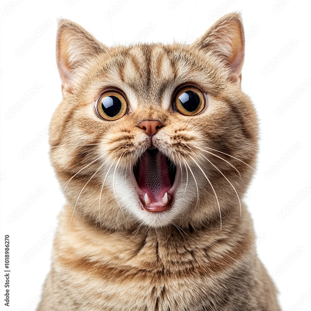 Obraz premium A cat displays a mix of annoyance and shock, captured in a humorous and thrilled expression. This image showcases the amusing and unpredictable nature of feline emotions.