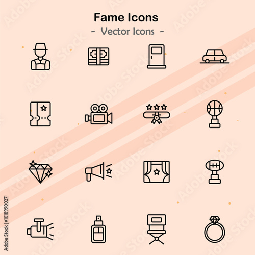 Icons illustrating additional aspects of fame and celebrity culture.