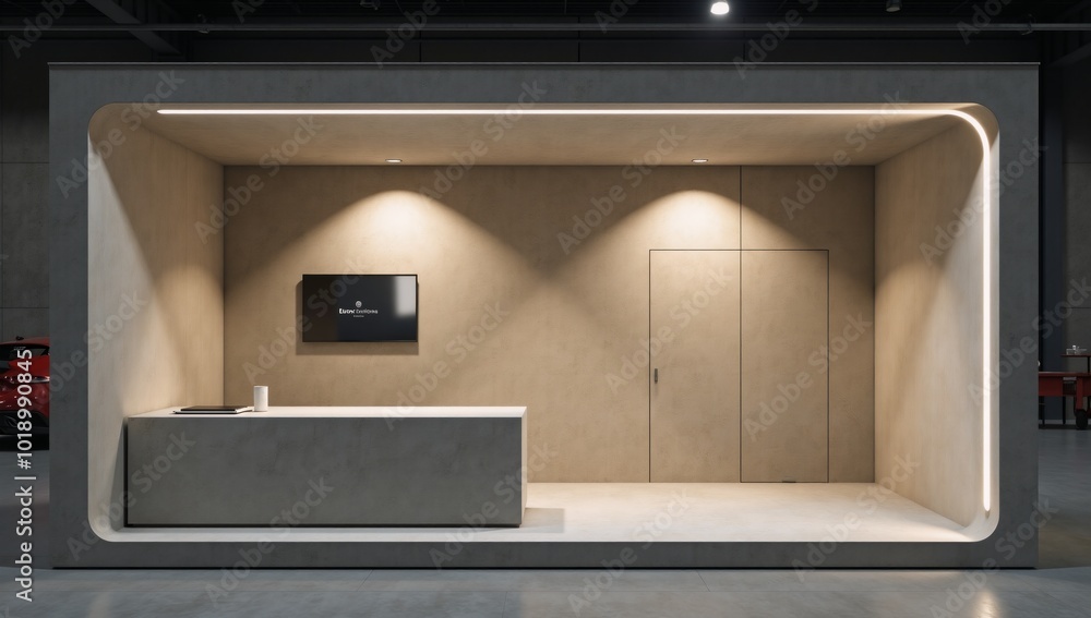 Fototapeta premium 3D Perspective Render Minimalistic Cement Texture Exhibition Booth Background