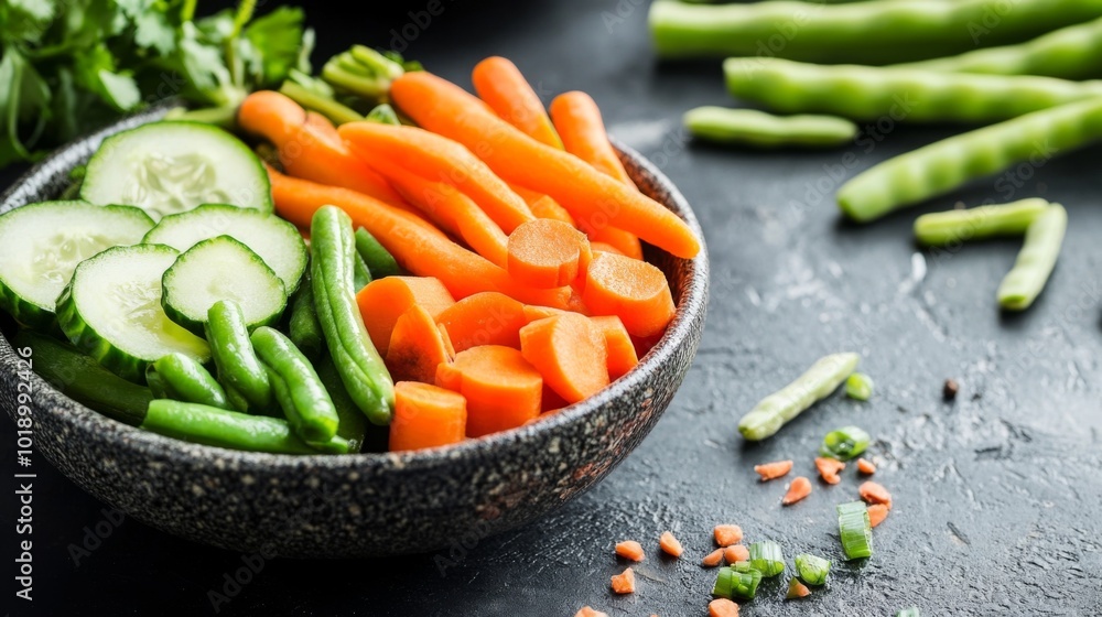 Fresh Vegetables in Bowl on Dark Surface Fresh Vegetables in Bowl on Dark Surface