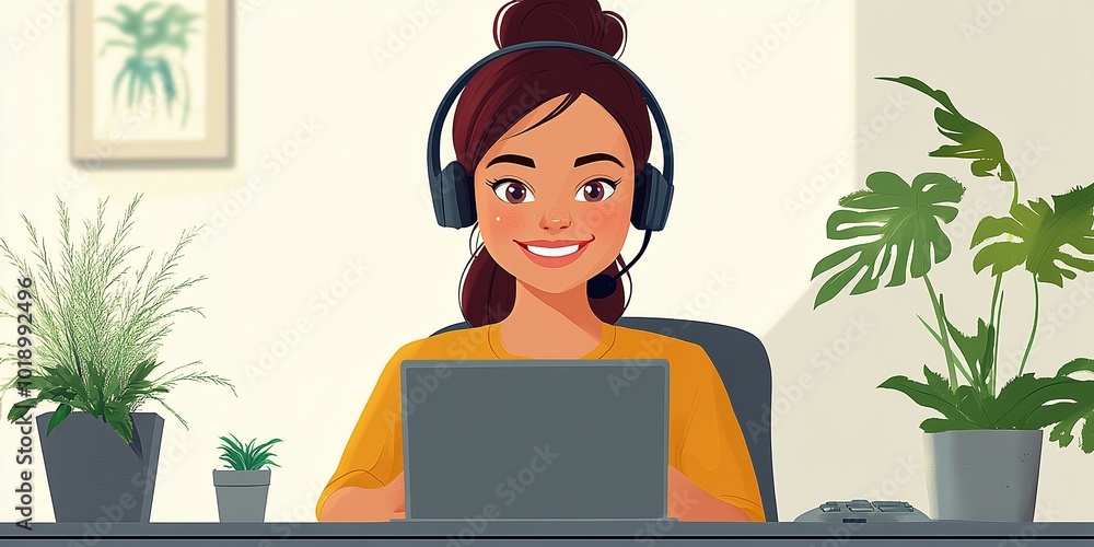client assistance provided by a happy female customer service representative over the phone focusing on friendly support and professional service in call centers and customer relations client assistance provided by a happy female customer service representative over the phone focusing on friendly support and professional service in call centers and customer relations