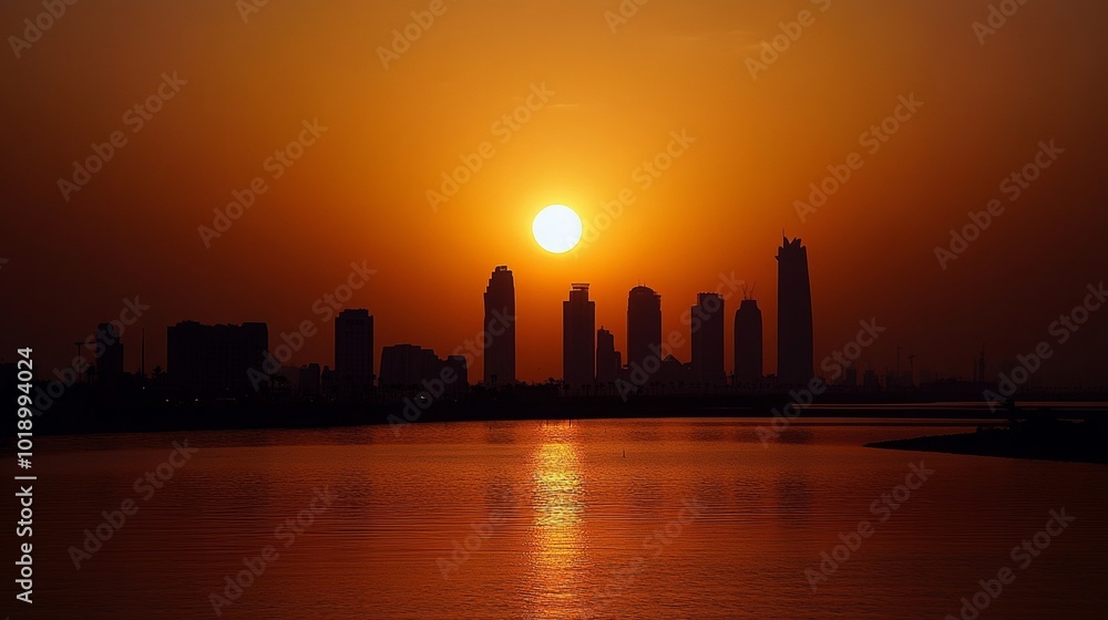 Abu Dhabi Skyline at Corniche glowing in the setting sun’s golden light Abu Dhabi Skyline at Corniche glowing in the setting sun’s golden light