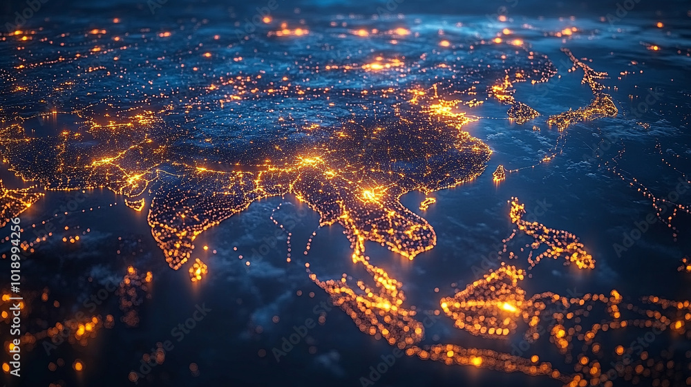 Eastern Asia symbolizes a connected technological future, illustrating ...