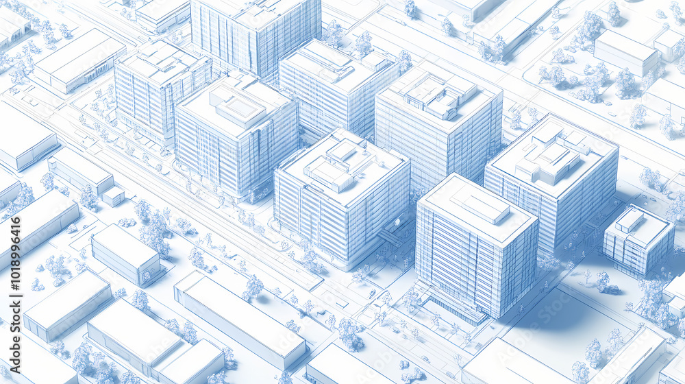 City buildings project, 3d wireframe print, urban plan. architecture. 3D Wireframe. Illustration City buildings project, 3d wireframe print, urban plan. architecture. 3D Wireframe. Illustration