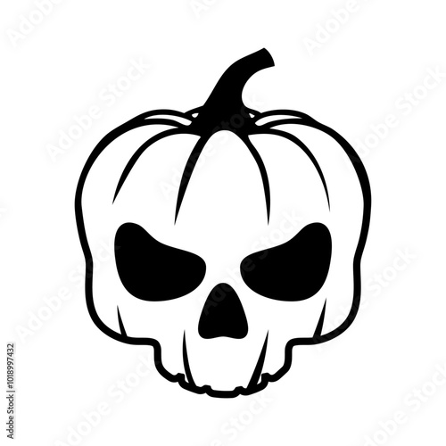 Logo con calavera humana como calabaza de Halloween para tarjetas y felicitaciones