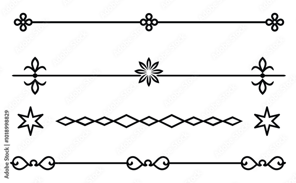 Fototapeta premium Classic Minimalistic Decorative Divider Line Vectors. Enhance your design projects with these classic decorative divider line vectors. Perfect for adding a touch of elegance to invitations, documents,
