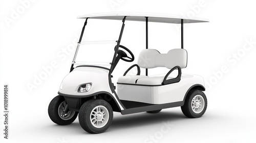 White golf cart, perfectly isolated on a white background, highlighting its clean design and suitability for golf courses.