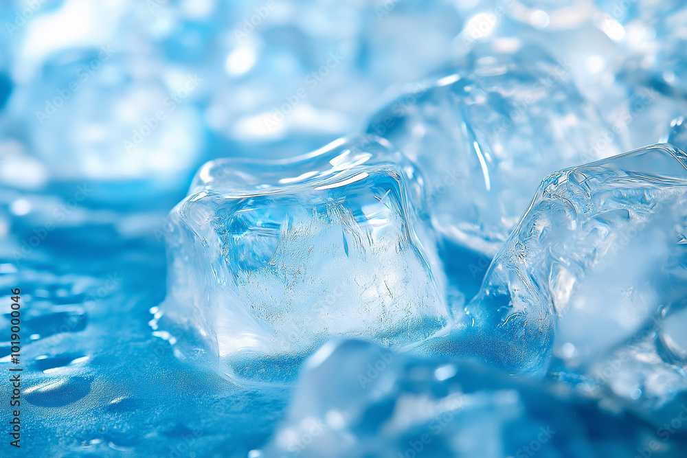 Cooling Effect: Close-Up of Ice Cubes on a Blue Surface with a Crisp Frozen Finish Cooling Effect: Close-Up of Ice Cubes on a Blue Surface with a Crisp Frozen Finish