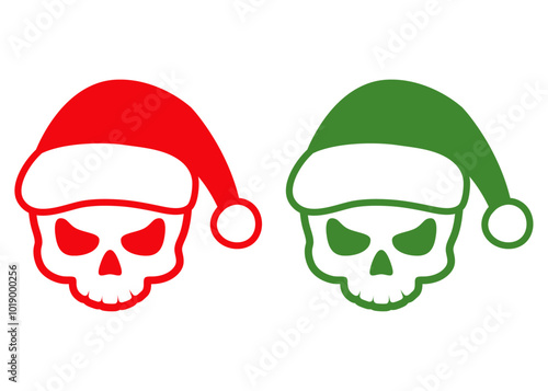 Tiempo de Navidad. Logo de calavera humana con sombrero de Santa Claus para tarjetas y felicitaciones