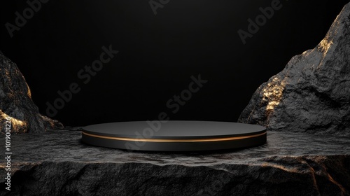 Black and Gold Podium on Rock Platform