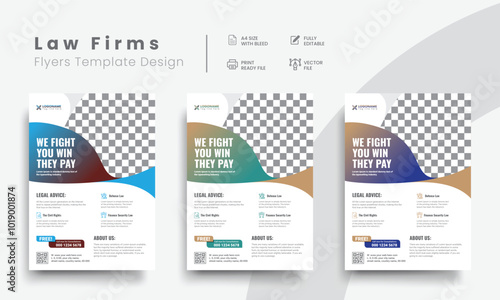 Professional law firm flyer for lawyer brand identity promotion. Modern lawyer flyer or attorney flyer with law brand marketing layout. Vol - 24