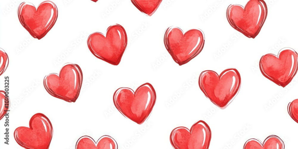 Watercolor red hearts seamless pattern on white background. Watercolor red hearts seamless pattern on white background.