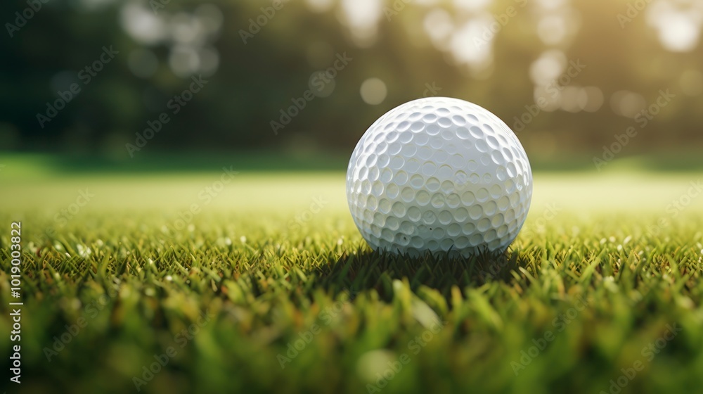 Obraz premium Golf ball on green grass background.