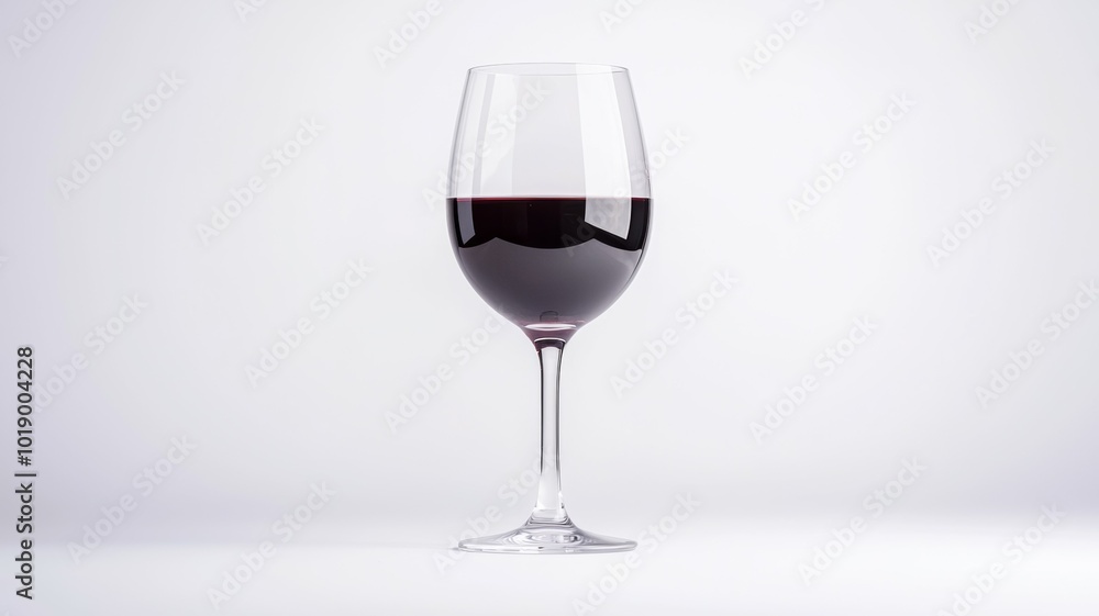 A glass filled with red wine stands elegantly on a plain surface, showcasing its deep color and clarity A glass filled with red wine stands elegantly on a plain surface, showcasing its deep color and clarity