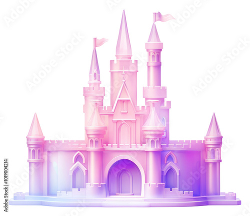 PNG 3D minimal castle architecture building white background.