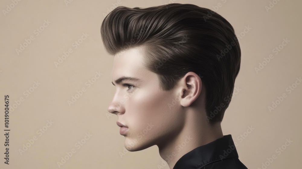 Profile Portrait of a Stylish Young Man with Hairdo Profile Portrait of a Stylish Young Man with Hairdo