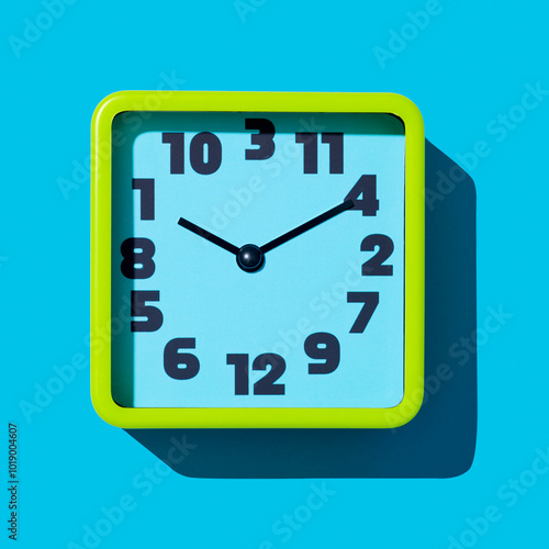 green and blue clock with disordered numbers photo