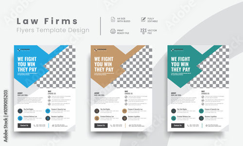 Professional law firm flyer for lawyer brand identity promotion. Modern lawyer flyer or attorney flyer with law brand marketing layout. Vol - 19