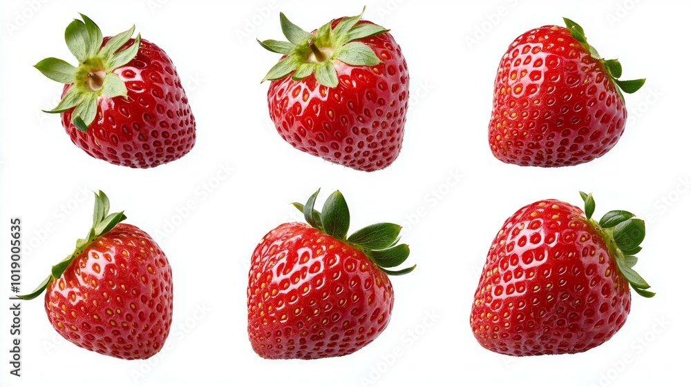 Fresh and vibrant strawberries arranged neatly on a white background showcasing their natural beauty Fresh and vibrant strawberries arranged neatly on a white background showcasing their natural beauty