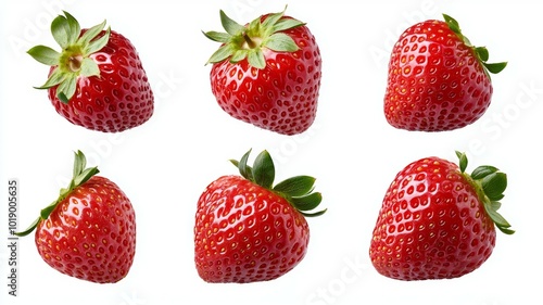 Fresh and vibrant strawberries arranged neatly on a white background showcasing their natural beauty