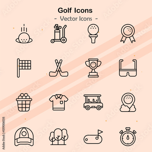 Icons illustrating additional elements of golf and golfing events.