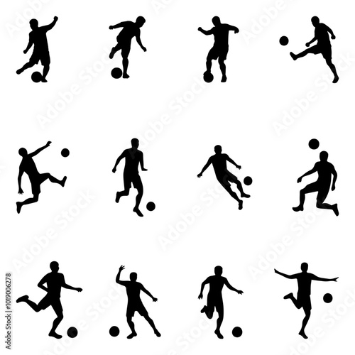 soccer silhouettes, football silhouettes, vector illustration.