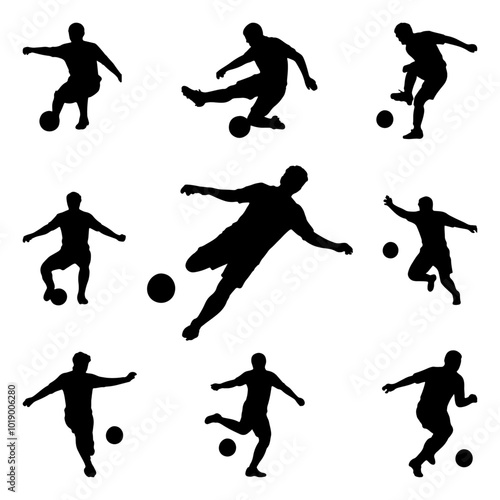 soccer silhouettes, football silhouettes, vector illustration.