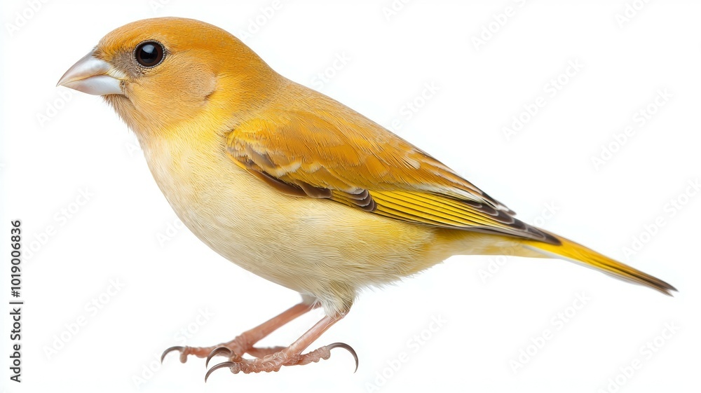 Fototapeta premium A yellow bird perched gracefully on a surface with vivid plumage showcasing striking colors and features