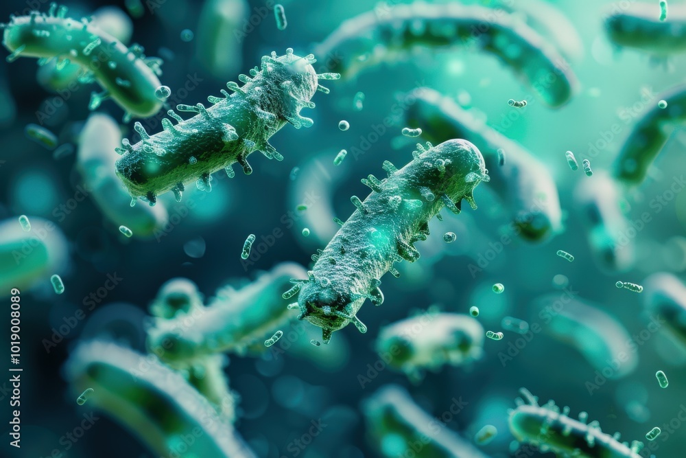 A bunch of red bacteria are floating in the air, generative ai image