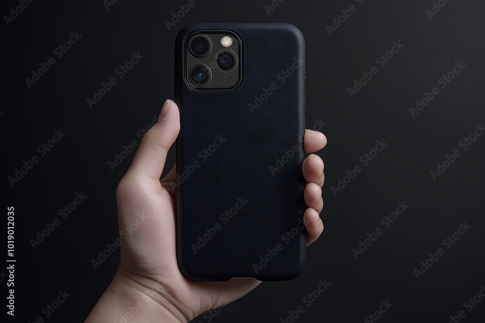A Minimalistic Smartphone Case Held by a Hand, Against a Solid Black Backdrop, Smartphone Case Mockup, Phone Case Mockup, White Label Product Mockup A Minimalistic Smartphone Case Held by a Hand, Against a Solid Black Backdrop, Smartphone Case Mockup, Phone Case Mockup, White Label Product Mockup