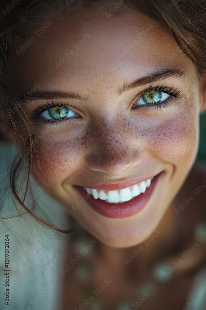 Young woman with a radiant smile, her eyes sparkling with happiness and excitement. Young woman with a radiant smile, her eyes sparkling with happiness and excitement.