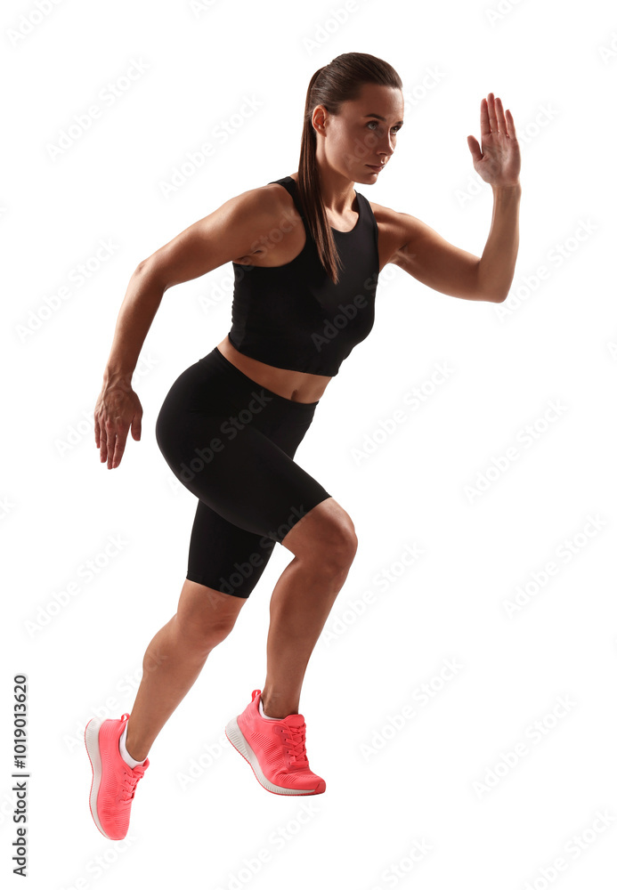 Woman in sportswear running on white background Woman in sportswear running on white background