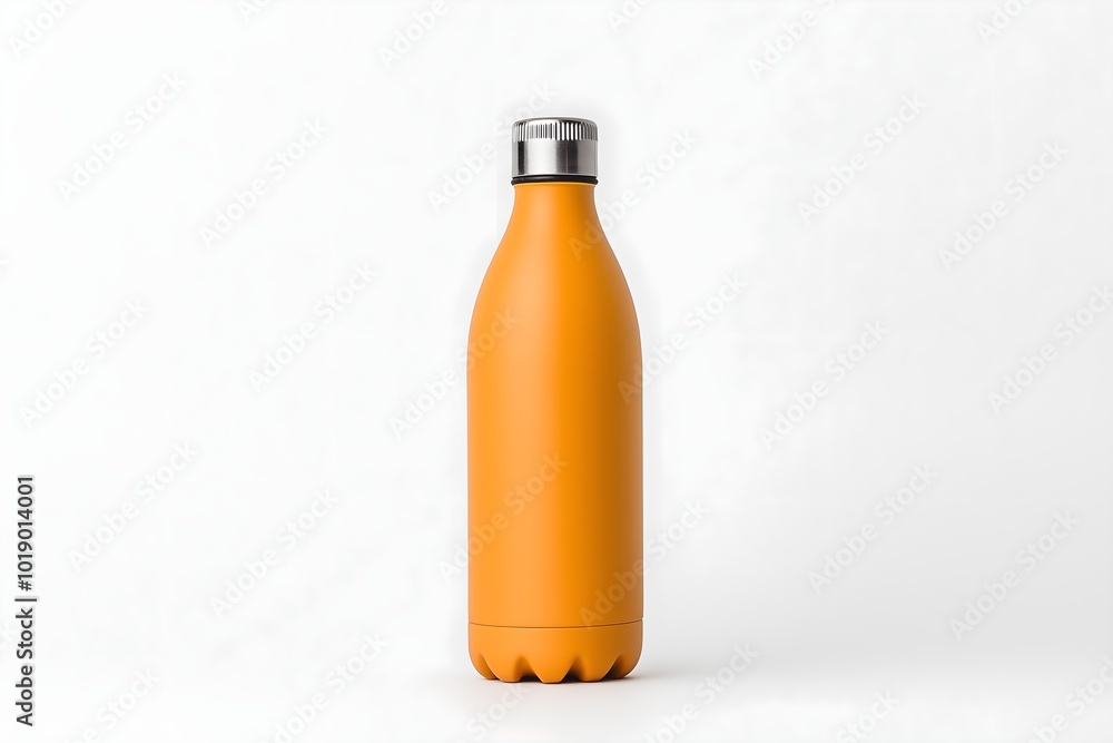 A Sport Drink Bottle, the Bottle is Made of Orange Stainless Steel, Sport Drink Bottle Mockup, Sport Flask Mockup, White Label Product Mockup A Sport Drink Bottle, the Bottle is Made of Orange Stainless Steel, Sport Drink Bottle Mockup, Sport Flask Mockup, White Label Product Mockup