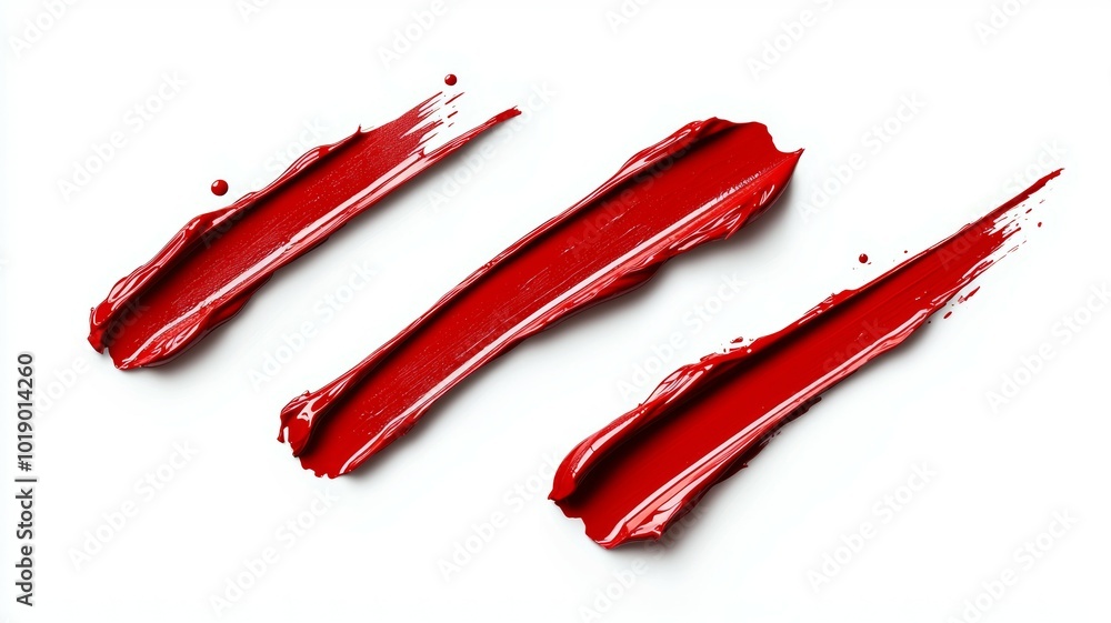 Bright red paint strokes on a white canvas showcasing artistic expression and creativity in a studio setting Bright red paint strokes on a white canvas showcasing artistic expression and creativity in a studio setting