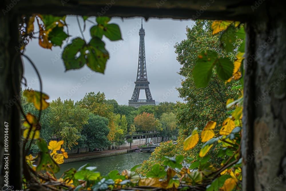 Obraz premium Beautiful view of the eiffel tower amidst vibrant gardens in paris, france, an iconic landmark.