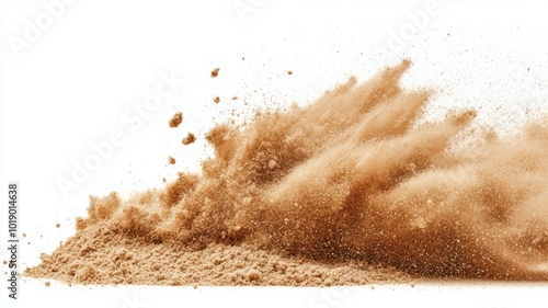 Soft brown dust rises from a sandy surface, creating a cloud effect during a dry weather setting