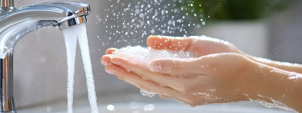 Fototapeta premium Close-up of hands under running water from a tap
